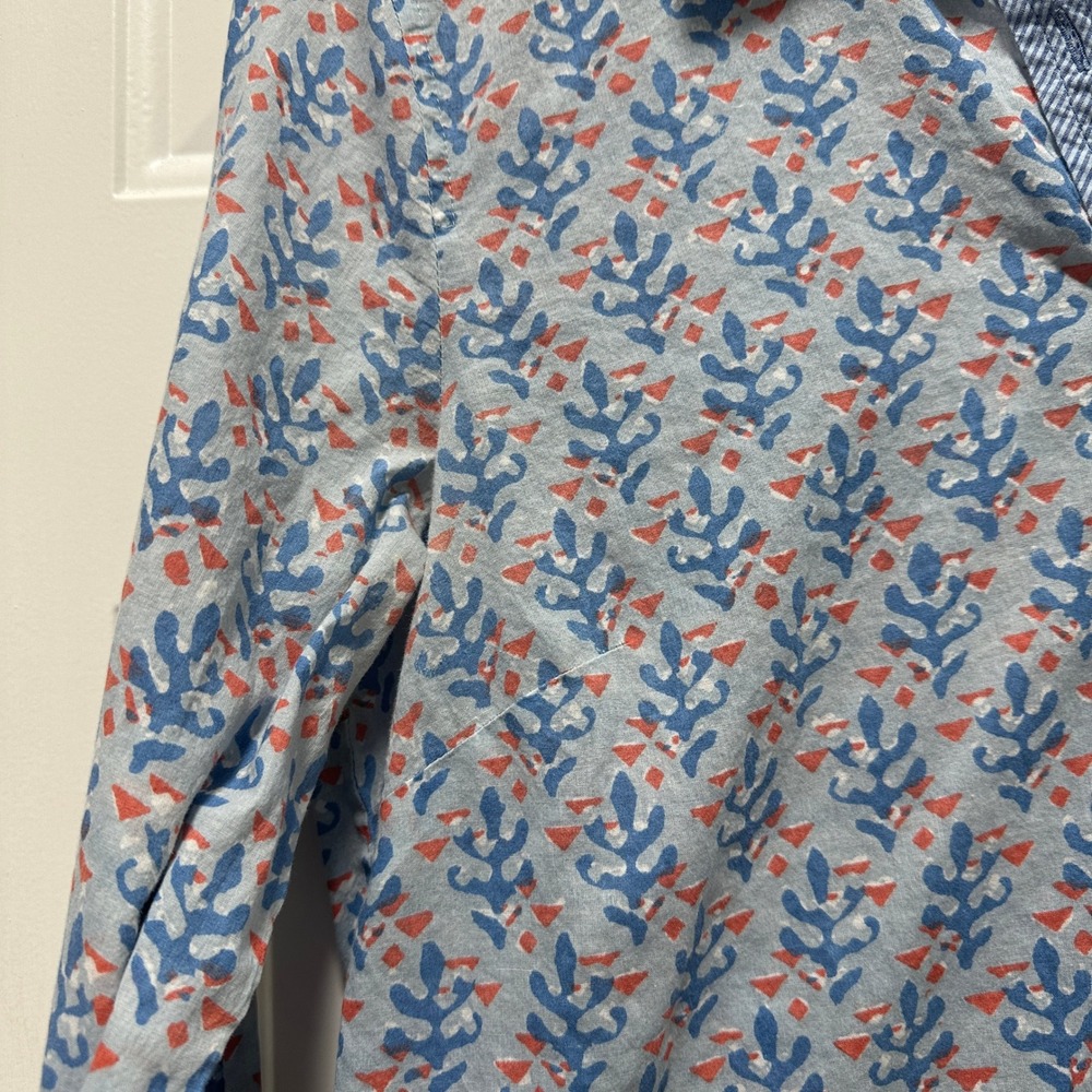 J.Crew Popover Shirt Womens 6 Blue Orange‎ Coral Print Trim Long Sleeve Cotton - Picture 2 of 6